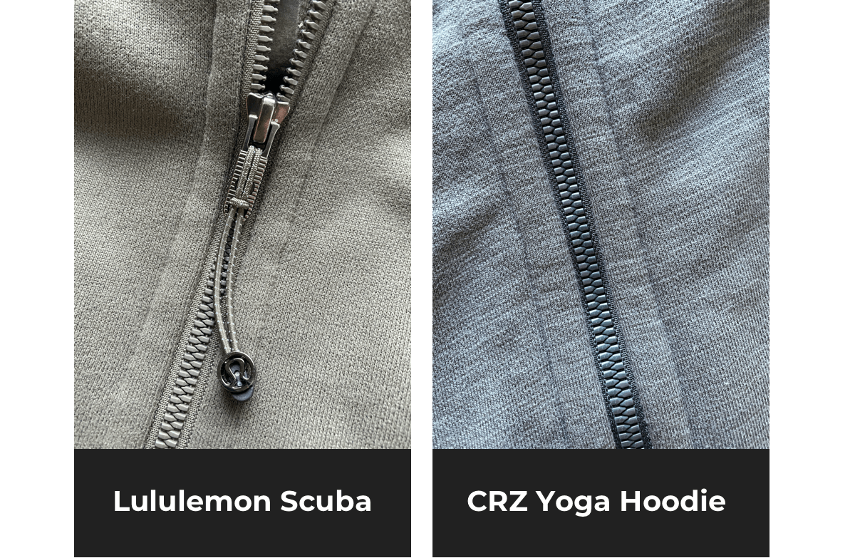 side by side comparison of lululemon scuba hoodie vs similar crz yoda hoodie