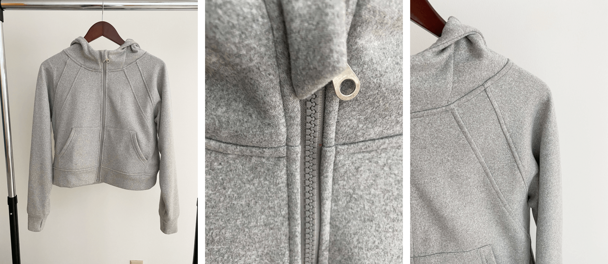 Photos of the Laslulu cropped hoodie, which is an affordable alternative to the Lululemon Scuba Oversized Hoodie