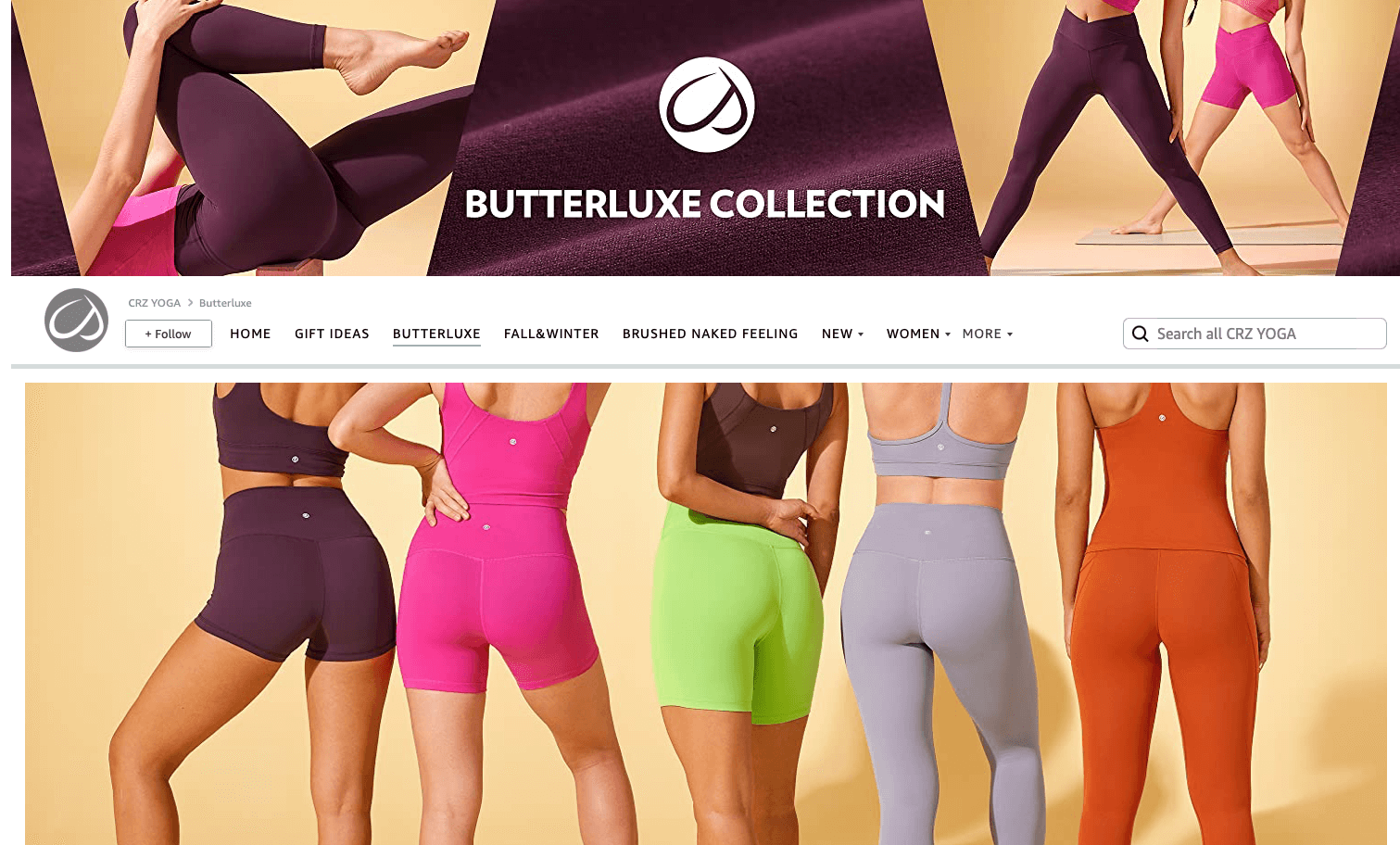 screenshot from amazon website showing crz yoga butterluxe collection